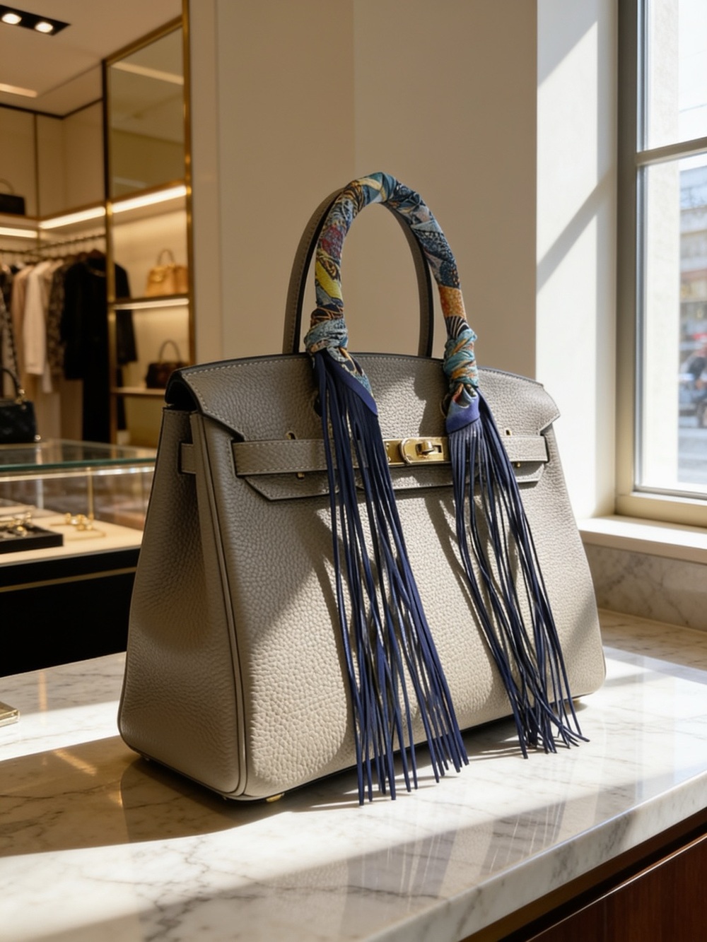 Fringe Handbag Wraps in Navy Fringe /Zebra Floral Print - Picture 2 of 7